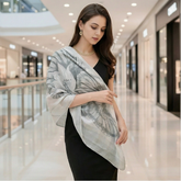 180x90 Seidenschal weiß grau Fisch Asian Stil G26