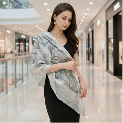 180x90 Seidenschal weiß grau Fisch Asian Stil G26