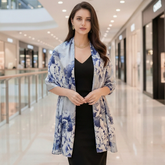 180x90 Seidenschal blau Rosen Asian Stil G27