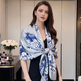 180x90 Seidenschal blau Rosen Asiatischer Stil G27