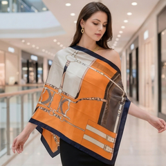 180x60 Halstuch Seide orange bunt klassisch Asian Stil G33