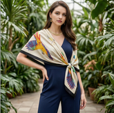 180x90 Seidenschal Creme bunt Vogel G4