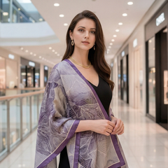 180x90 Seidenschal Lila weiß klassisch Asian Stil G45