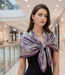 180x90 Seidenschal Lila weiß klassisch Asian Stil G45