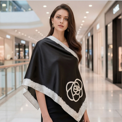 180x90 Seidenschal schwarz weiß klassisch Asian Stil G48