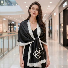 180x90 Seidenschal schwarz weiß klassisch Asian Stil G48