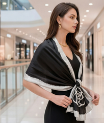 180x90 Seidenschal schwarz weiß klassisch Asian Stil G48