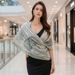 180x90 Seidenschal weiß grau klassisch Asian Stil G50