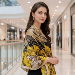 110x110 Seidentuch groß gelb schwarz Asian Stil klassisch G53