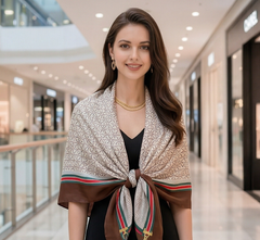 180x90 Seidenschal braun weiß klassisch Asian Stil G56