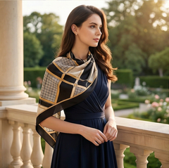 180x90 Seidenschal beige schwarz G6