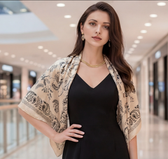 90x90 Seidentuch grau beige klassisch Stil K14