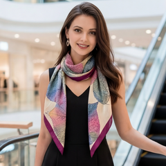 90x90 Seidentuch lila beige klassisch Stil K16