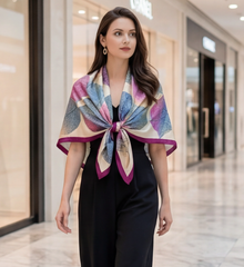 90x90 Seidentuch lila beige klassisch Stil K16