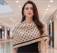 90x90 Seidentuch beige schwarz Punkte klassisch Stil K18