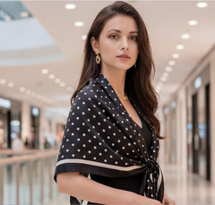 90x90 Seidentuch schwarz weiß Punkte klassisch Stil K19