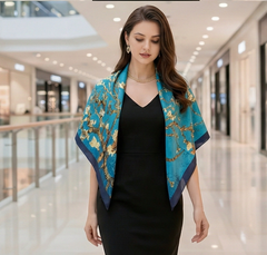 90x90 Seidentuch blau Van Gogh bunt Stil K4