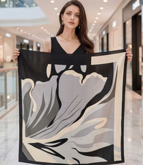 90x90 Seidentuch grau schwarz beige klassisch Stil K49