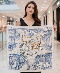 90x90 Seidentuch weiß blau klassisch Stil K51