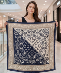90x90 Seidentuch beige blau klassisch Stil K56
