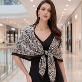 90x90 Bandana Silk Scarf Beige Black Classic Style K66