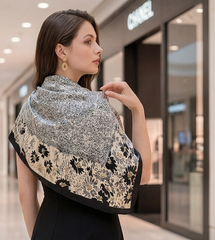 70x70 Bandana Seidentuch beige schwarz klassisch Stil K67