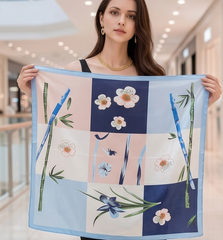 90x90 Bandana Seidentuch blau bunt klassisch Stil K69