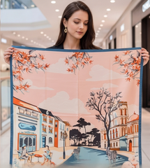 90x90 Seidentuch rosa bunt klassisch Stil K72