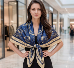 90x90 Seidentuch blau weiß klassisch Stil K9