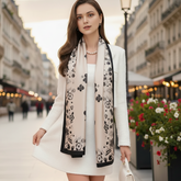 180x90 Seidenschal 180x90 beige schwarz N258