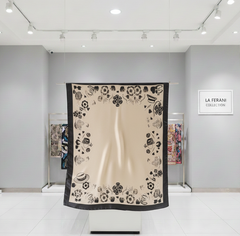 180x90 Seidenschal 180x90 beige schwarz N258