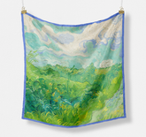 LA FERANI 70x70 Silk Scarf Van Gogh Landscape Green Style Bandana Silk Stole Foulard N294