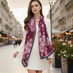 180x90 Seidenschal 180x90 Lila Rosen Asian Style N298b