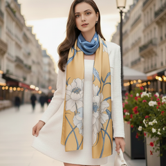 180x90 Seidenschal 180x90 gelb blau Asian Style N323