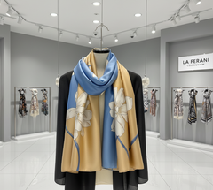 180x90 Seidenschal 180x90 gelb blau Asian Style N323