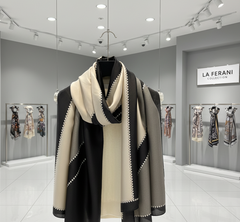 180x90 Seidenschal 180x90 beige schwarz klassisch N324