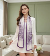 180x90 Seidenschal lila weiß Asian Stil N337