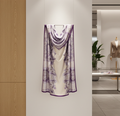 180x90 Seidenschal lila weiß Asian Stil N337