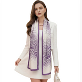 180x90 Seidenschal lila weiß Asian Stil N337