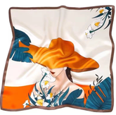 LA FERANI 70x70 Silk Scarf Beige Colourful Art Style Silk Stole Wrap Foulard NN11