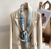 LA FERANI 12x150 Silk Scarf Blue Neck Tie Style Bandana Silk Stole Foulard NN15