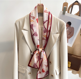 LA FERANI 12x150 Silk Scarf Red Neck Tie Style Bandana Silk Stole Foulard NN15