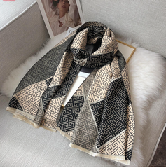 Kaschmirschal 185x65 Damen klassisch Beige Schwarz B7