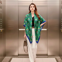 180x90 Seidenschal Grün Blau Pfau klassich N141