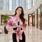 180x90 Seidenschal Rosa Blumen Muster N150