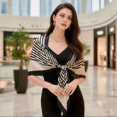 180x90 Beige Schwarz Klassisch Viskose Schal Wolle N163