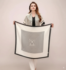 70x70 Seidentuch Weiß Beige Schwarz N202