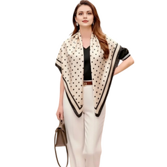 90x90 Seidentuch beige schwarz Punkte N219