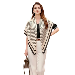 70x70 Seidentuch Weiß Beige Schwarz N202