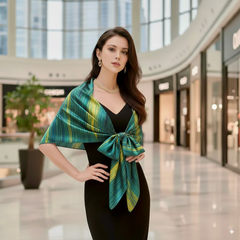 180x90 Seidenschal Grün Gelb Designer Kunst N270